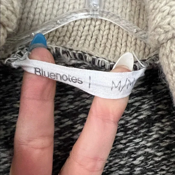 Sold - 4/$20 Bluenotes Black and Cream Knit Cardigan with Red Accents - Picture 2 of 3